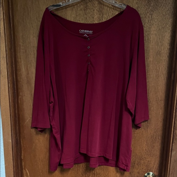 Catherines Tops - Catherines Deep Red Blouse with Button Detail